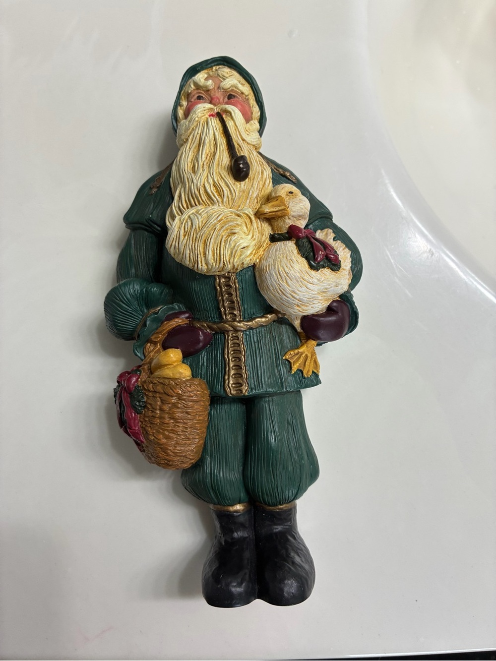 Lenox Country Santa 1996 - Green Coat Santa with Duck / Goose -
8" wall plaque